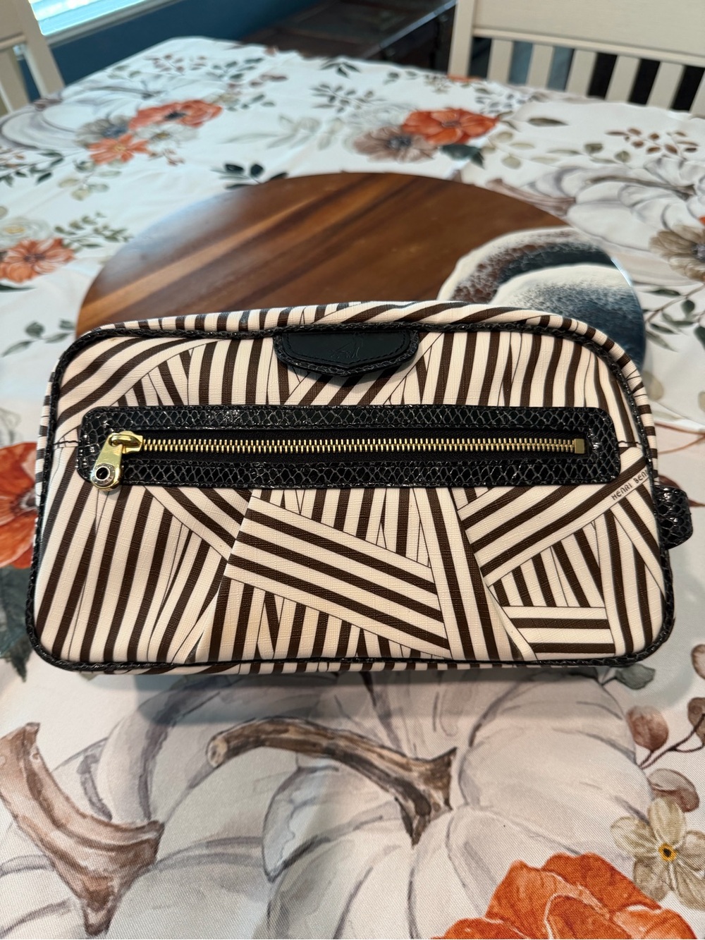 Henri Bendel Centennial ‘Bandage Stripe’ Makeup Case / Travel Cosmetic Bag, EUC